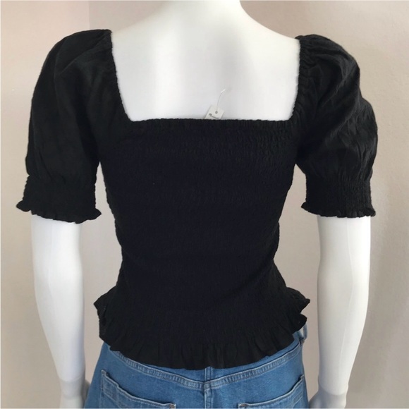 Madewell XXS black rushed puffer sleeve black top - Picture 6 of 10